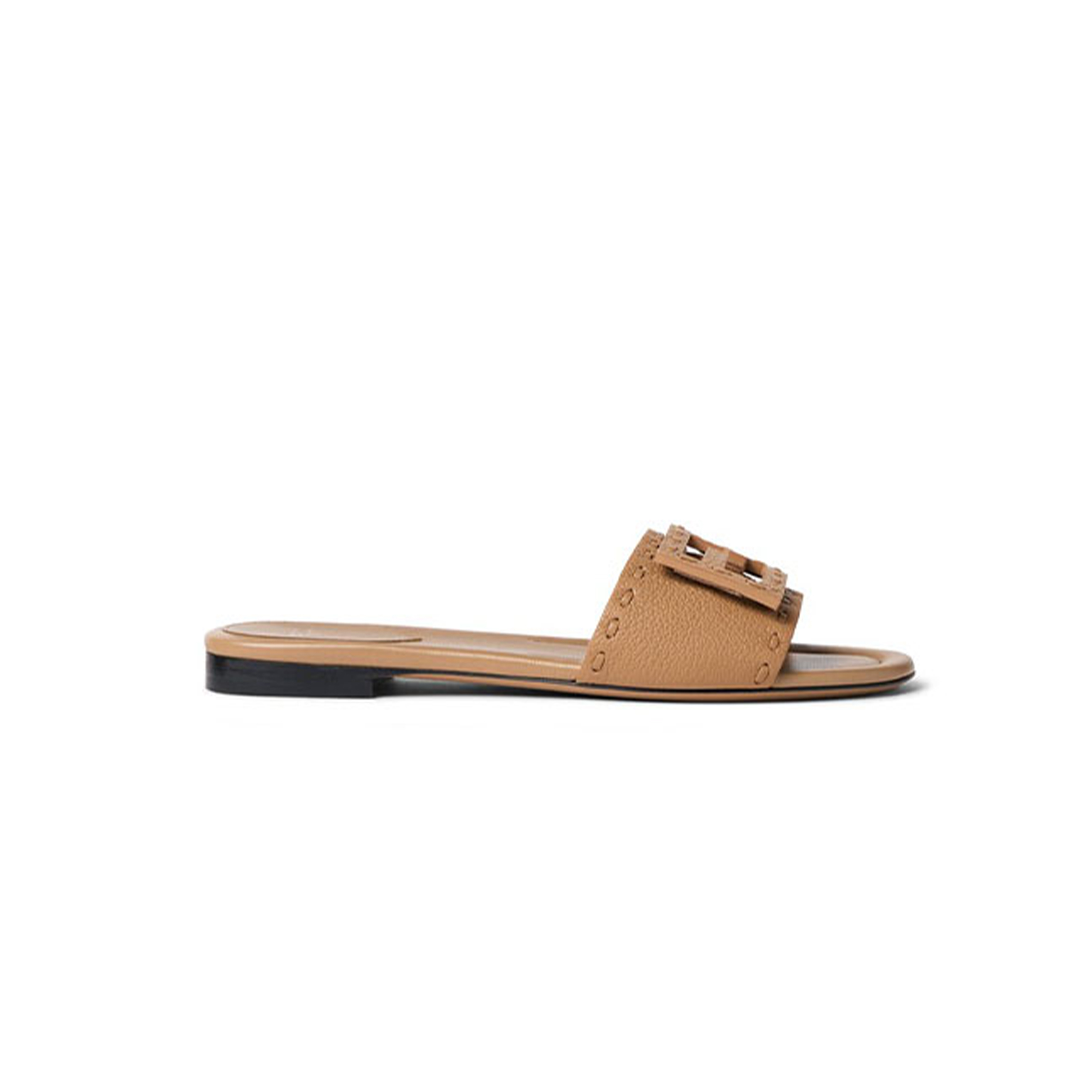 FENDI BAGUETTE LIGHT BROWN LEATHER SLIDES 8R8136AQY2F1WYD